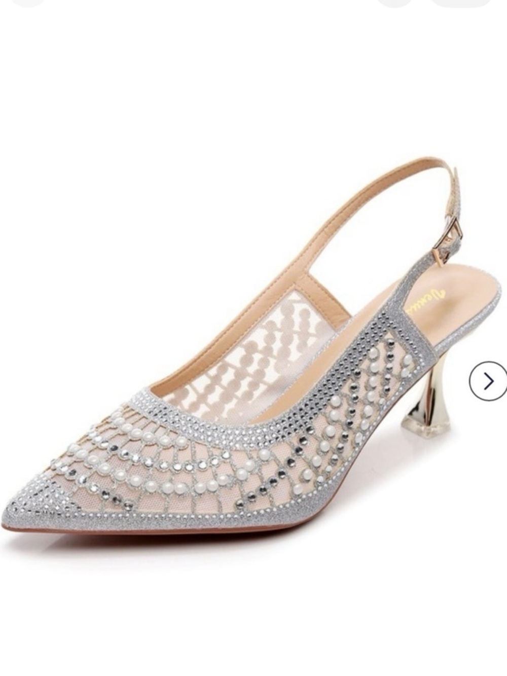 VenusCelia Women’s Charming Lady Silver Studded Slingback Pump